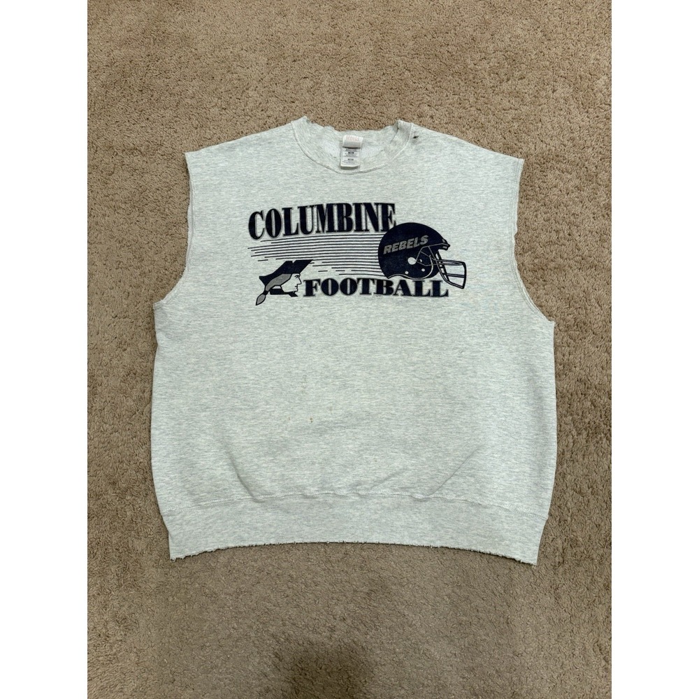 Vintage 90s Columbine High School Rebels Sweatshirt Cutoff Size XL Gray